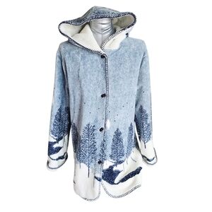 Blue and White Hooded Women's Coat